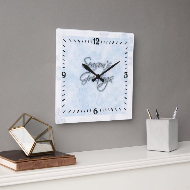 Snowflake Season's Greetings Wall Clock Fyrkantig Klocka (Kontor)