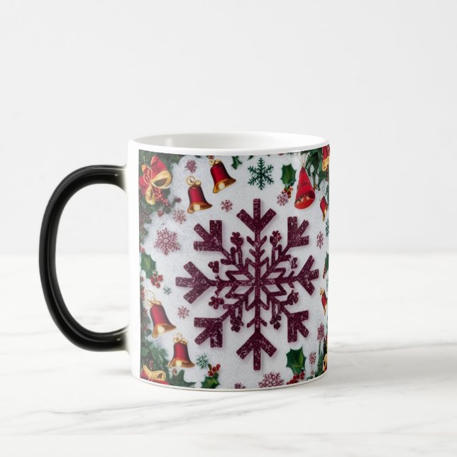 Snowflake Silhouettes Pattern Rustic Christmas  Magisk Mugg (Vänster)