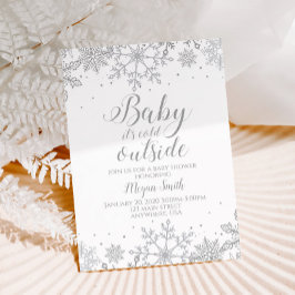 Snowflake Silver Glitter Baby Shower Inbjudningar