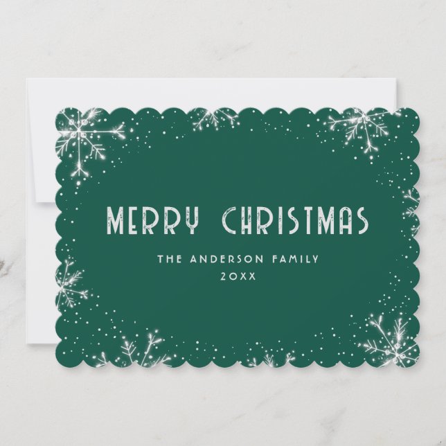 Snowflake Silver Green Snow Christmas Card Julkort (Framsida)
