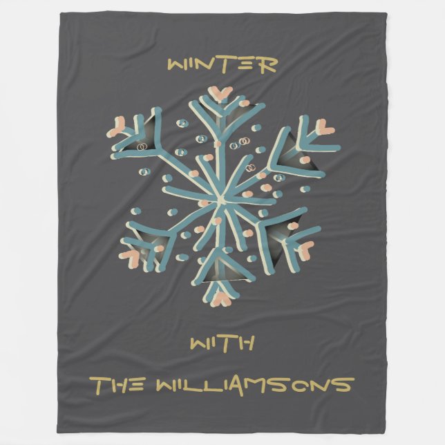 Snowflake-skript grått guld-teal, modern söt fleecefilt (Framsidan)