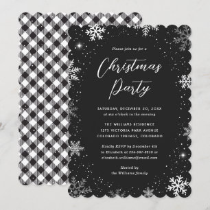 Snowflake Snö Black White Play-jul Party Inbjudningar