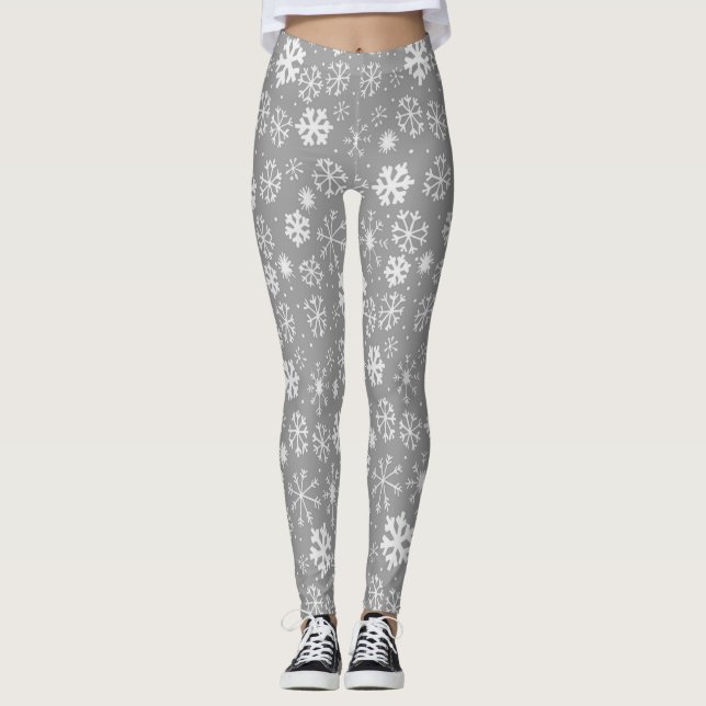 Snowflake Snowstorm i Silver Grått Leggings (Framsida)