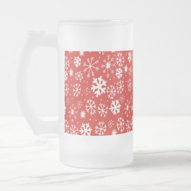 Snowflake Snowstorm med vallmorött bakgrund Frostat Ölglas (Vänster)