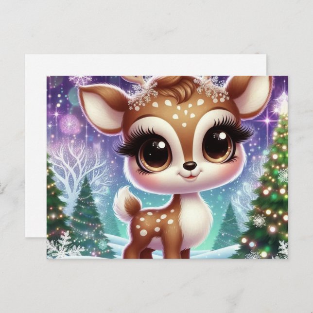Snowflake Sparkle Baby Reindeer Inbjudan Vykort (Fram/baksida)