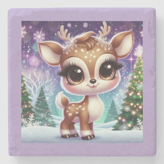 Snowflake Sparkle Baby Reindeer Stenunderlägg (Framsidan)