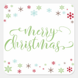 Snowflake Stollig God jul, Apple Grönt Type Fyrkantigt Klistermärke