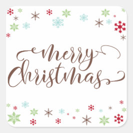 Snowflake Stollig God jul, Brown Typography Fyrkantigt Klistermärke