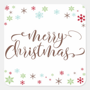Snowflake Stollig God jul, Brown Typography Fyrkantigt Klistermärke