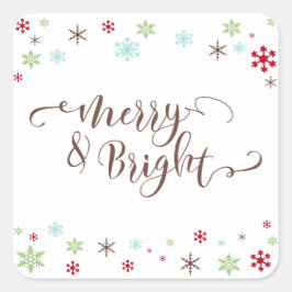Snowflake Stollig Merry & Bright, Brown Typography Fyrkantigt Klistermärke