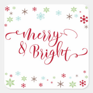 Snowflake Stollig Merry & Bright Red Typography Fyrkantigt Klistermärke