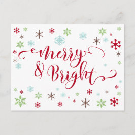 Snowflake Stollig Merry & Bright Red Typography Helg Vykort