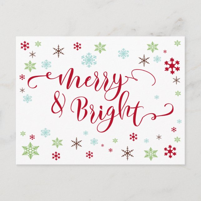 Snowflake Stollig Merry & Bright Red Typography Helg Vykort (Framsida)