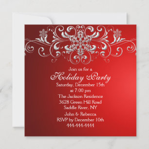 Snowflake Swirl Red & White Julfest Inbjudan