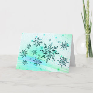 Snowflake swirtal teal blue vinterhälsningskort kort