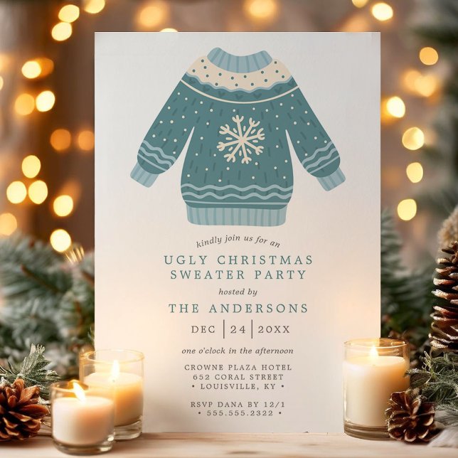Snowflake-takten Ugly God Jul Sweater Party Inbjudningar (Skapare uppladdad)