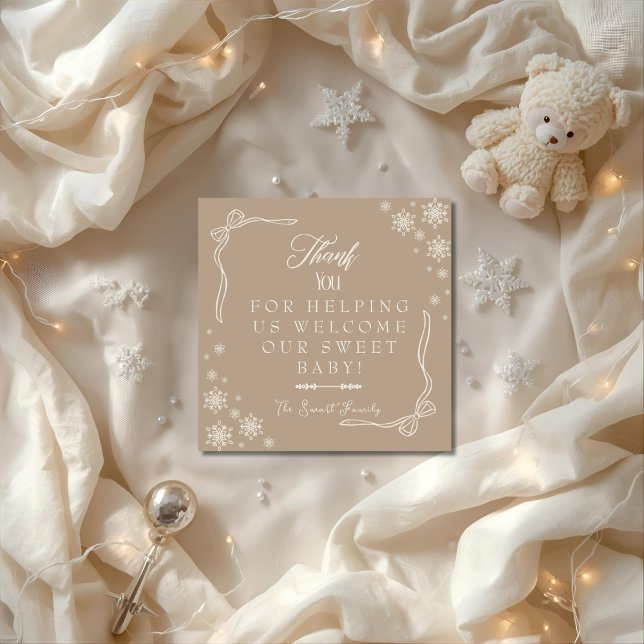 Snowflake Taupe  Labor & Delivery NICU Hospital   Tack Kort (Snowflake Taupe Labor & Delivery NICU Hospital Thank You Card)