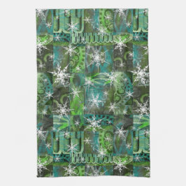 Snowflake Teal and Grönt Helgdag Kitchen Towel Kökshandduk