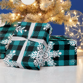 Snowflake Teal Black Play Wrapping Papper Presentpapper