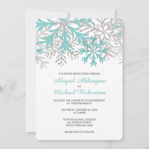 Snowflake Teal Blue Silver Winter Wedand Inbjudnin Inbjudningar