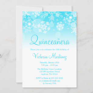 Snowflake Teal White Winter Wonderland Quinceanera Inbjudningar