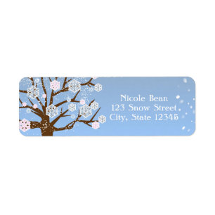Snowflake Träd Winter Wonderland Rosa Labels Returadress Etikett