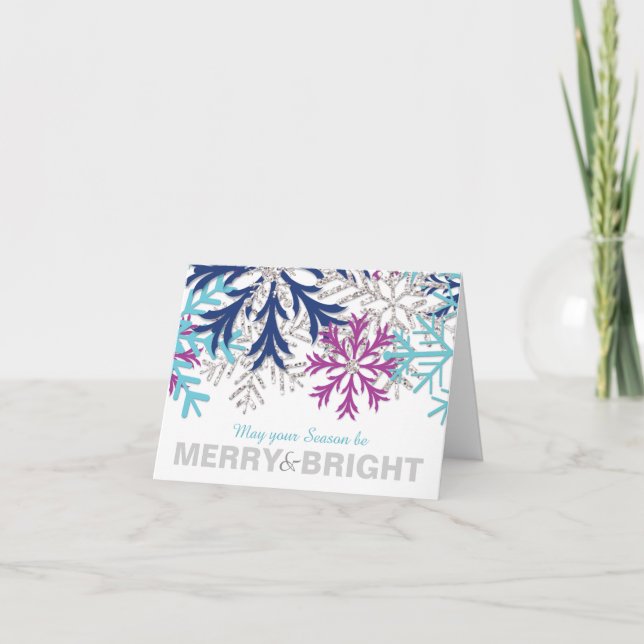 Snowflake Turquise Navy Orchid Silver Helgdag Helgkort (Framsida)