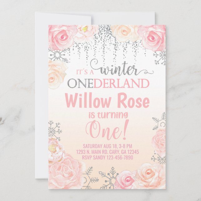 Snowflake vinterflicka 1:a födelsedag inbjudan. i inbjudningar (Framsida)