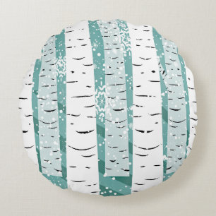 Snowflake vinterskog i Birch träd stripe teal Rund Kudde