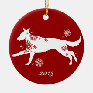 Snowflake White German Shepherd Hund Julgransprydnad Keramik
