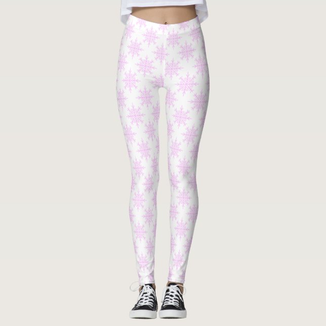 Snowflake White Rosa Pastel-Helgdag Leggings (Framsida)