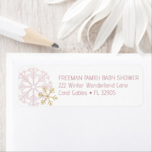 Snowflake Winter Baby Shower-adressetikett - Guld Returadress Etikett