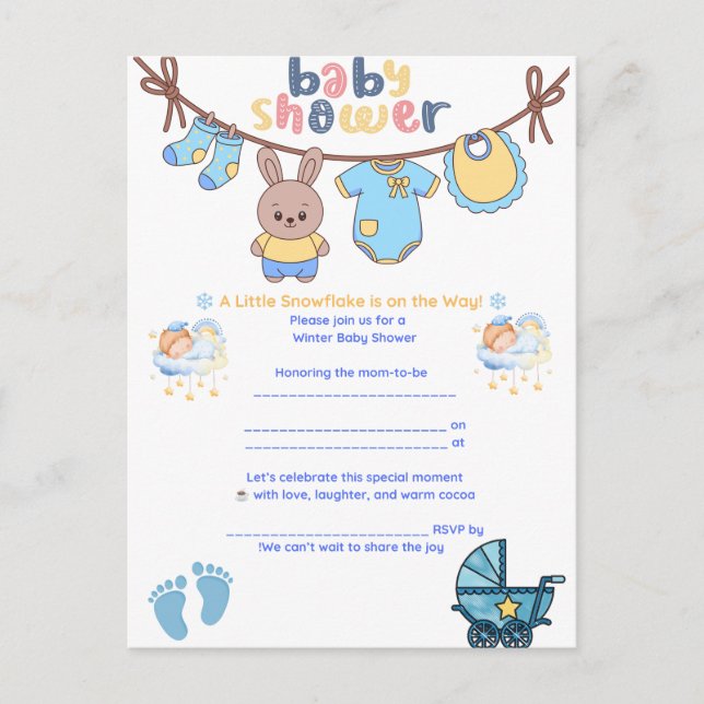 Snowflake Winter Baby Shower-inbjudan Vykort (Framsida)
