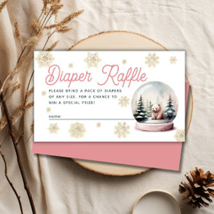Snowflake Winter Baby Shower Rosa Diaper Raffle Tilläggskort