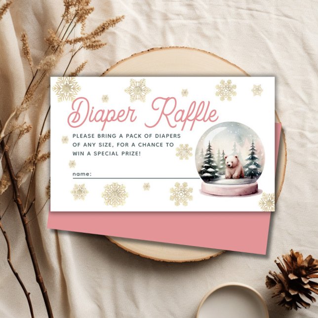 Snowflake Winter Baby Shower Rosa Diaper Raffle Tilläggskort (Snowflake Winter Baby Shower Pink Diaper Raffle Enclosure Card)