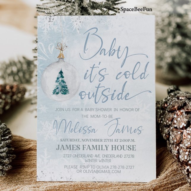 Snowflake Winter babydusch Boy Baby det är kall Inbjudningar (Snowflake Winter baby shower Boy Baby it's cold outside Baby shower invitation Winter baby shower Ch)