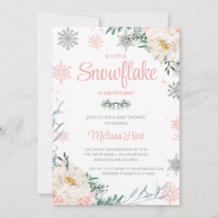 Snowflake Winter Blommigt Girls Baby Shower Inbjudningar