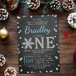 Snowflake Winter Chalkboard 1:a födelsedag Inbjudningar<br><div class="desc">Fira i stil med trendiget 1:a födelsedagsinbjudan. Den här utformningen är enkel att anpassa med din speciella händelsetext och dina gäster blir glada när de tar emot dessa fantastiska inbjudningskort.</div>