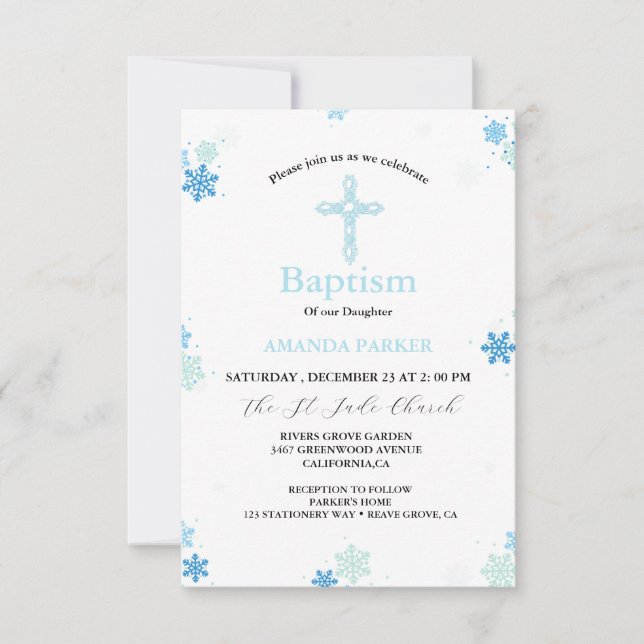 Snowflake Winter Kor Baptism Inbjudningar (Framsida)