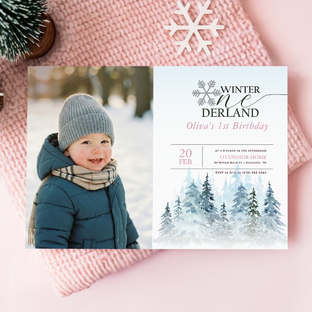 Snowflake Winter Onederland 1st Birthday Kid Photo Inbjudningar (Skapare uppladdad)