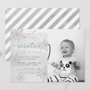 Snowflake Winter Onederland 1st Photo Birthday Inbjudningar