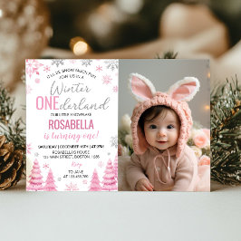 Snowflake Winter Onederland Girl Birthday Photo Inbjudningar