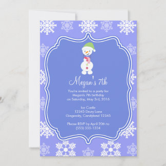 Snowflake Winter Snögubbe Birthday, fryst Inbjudningar