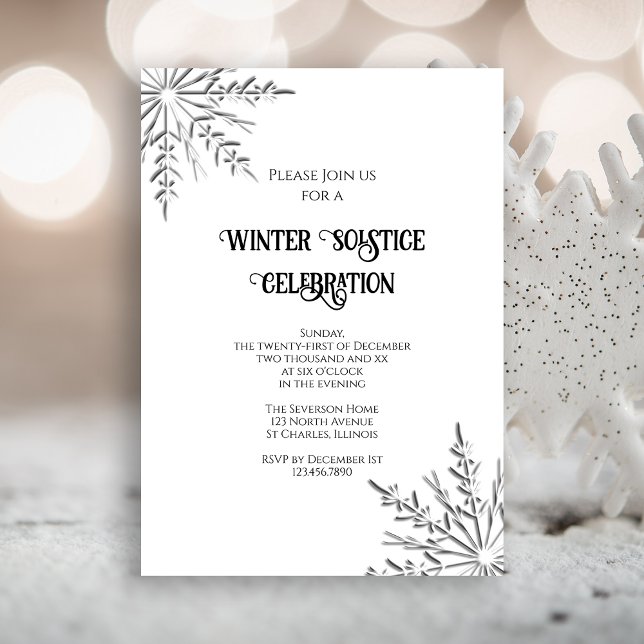 Snowflake Winter Solstice Firande Inbjudningar (Invite guests to your wintery party with the elegant Snowflakes Winter Solstice Invitation.)