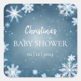 Snowflake Winter Wonderland Baby Shower Blue Fyrkantigt Klistermärke