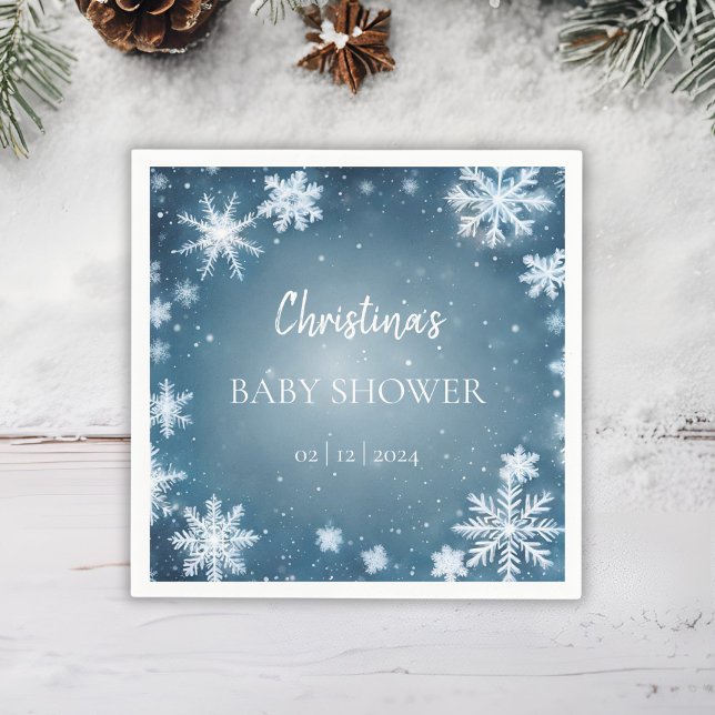Snowflake Winter Wonderland Baby Shower Blue Pappersservett (Skapare uppladdad)