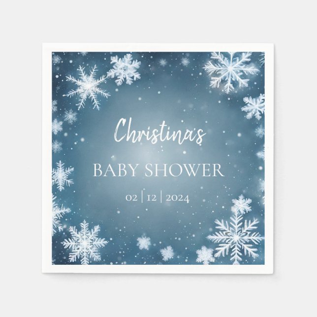 Snowflake Winter Wonderland Baby Shower Blue Pappersservett (Framsidan)