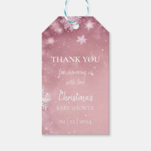 Snowflake Winter Wonderland Baby Shower Rosa Presentetikett