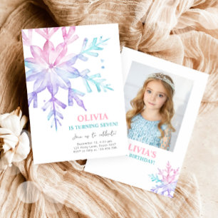 Snowflake Winter Wonderland Rosa Girl Birthday Inbjudningar