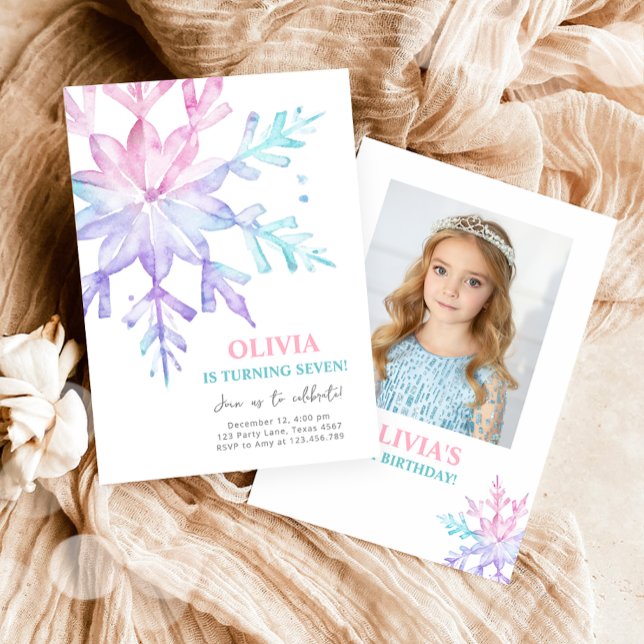 Snowflake Winter Wonderland Rosa Girl Birthday Inbjudningar (Skapare uppladdad)